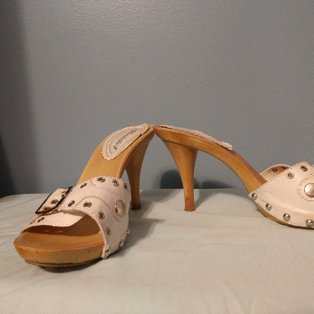 White studded heels